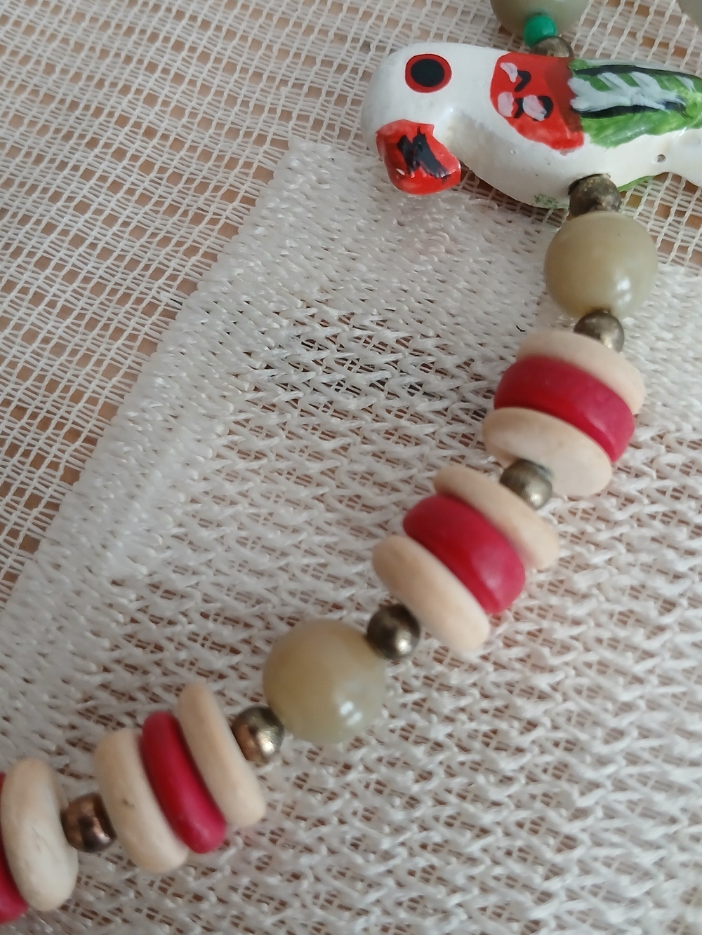 Handcrafted Parrot Bead Necklace - Red & Green Accent - Picture 2 of 7